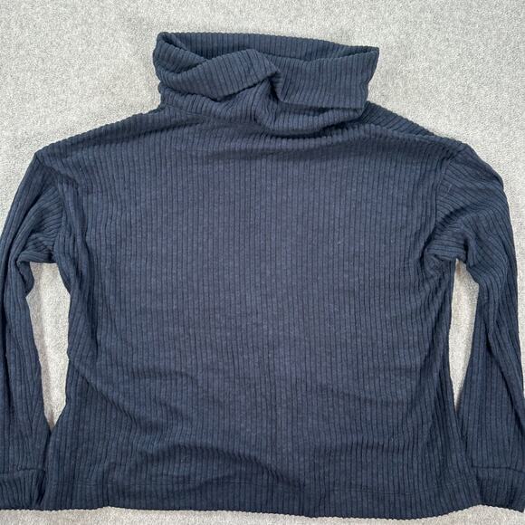 Lush Ribbed Turtleneck Top Women's X-Small Oversized Navy Blue Pullover Soft - Picture 7 of 7